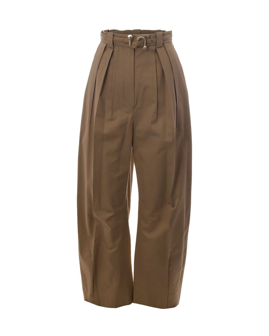 Sportmax Brown Gabardine Pants With Tailored Pleats And Oversized Silhouette