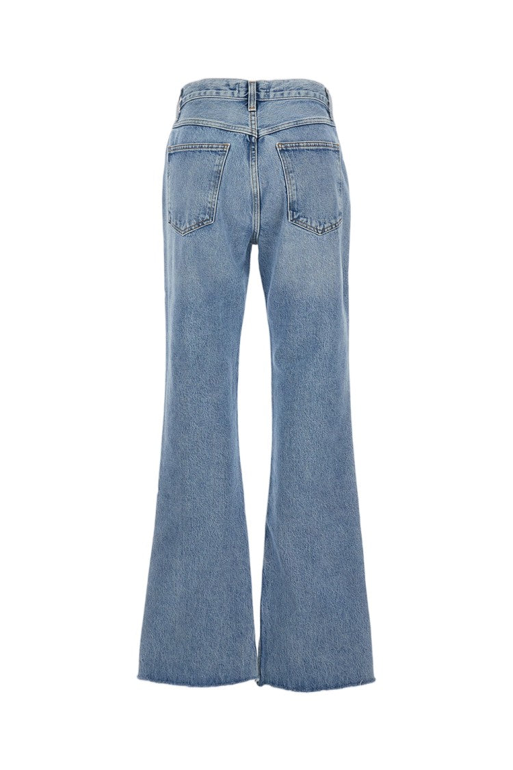 Agolde Flared Blue Denim Jeans With Raw Cut Hem