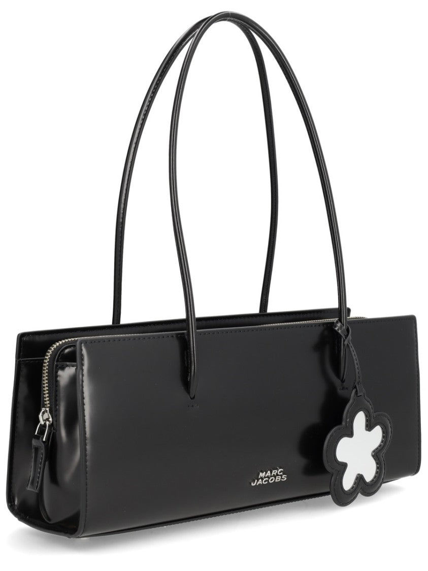 Marc Jacobs Black Glam Mirror Leather Flower Charm Satchel