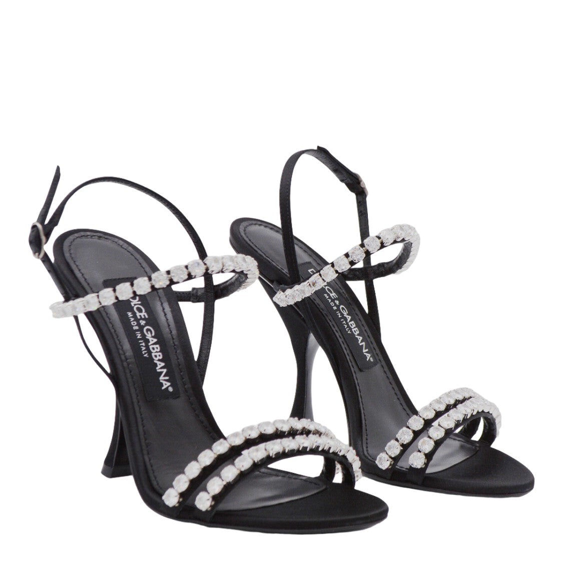 Dolce & Gabbana High-Heeled Black Sandals With Rhinestone Embellishments