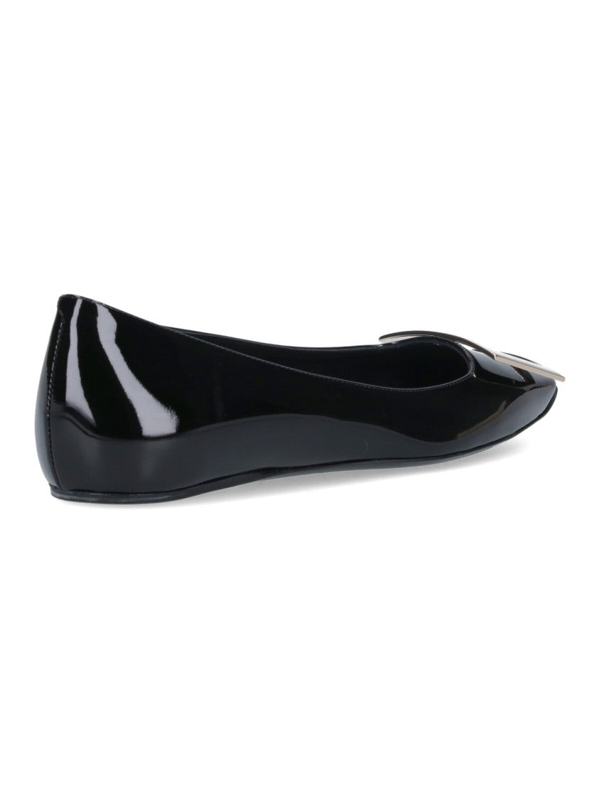 Roger Vivier Black Trompette Patent Calf Leather Flats