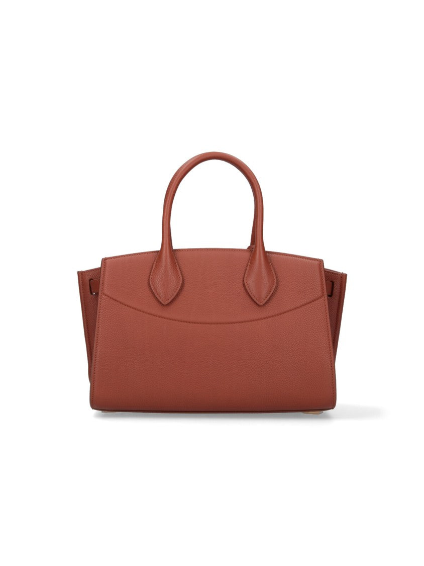 Ferragamo Brown Hammered Leather "Studio Soft" Medium Bag