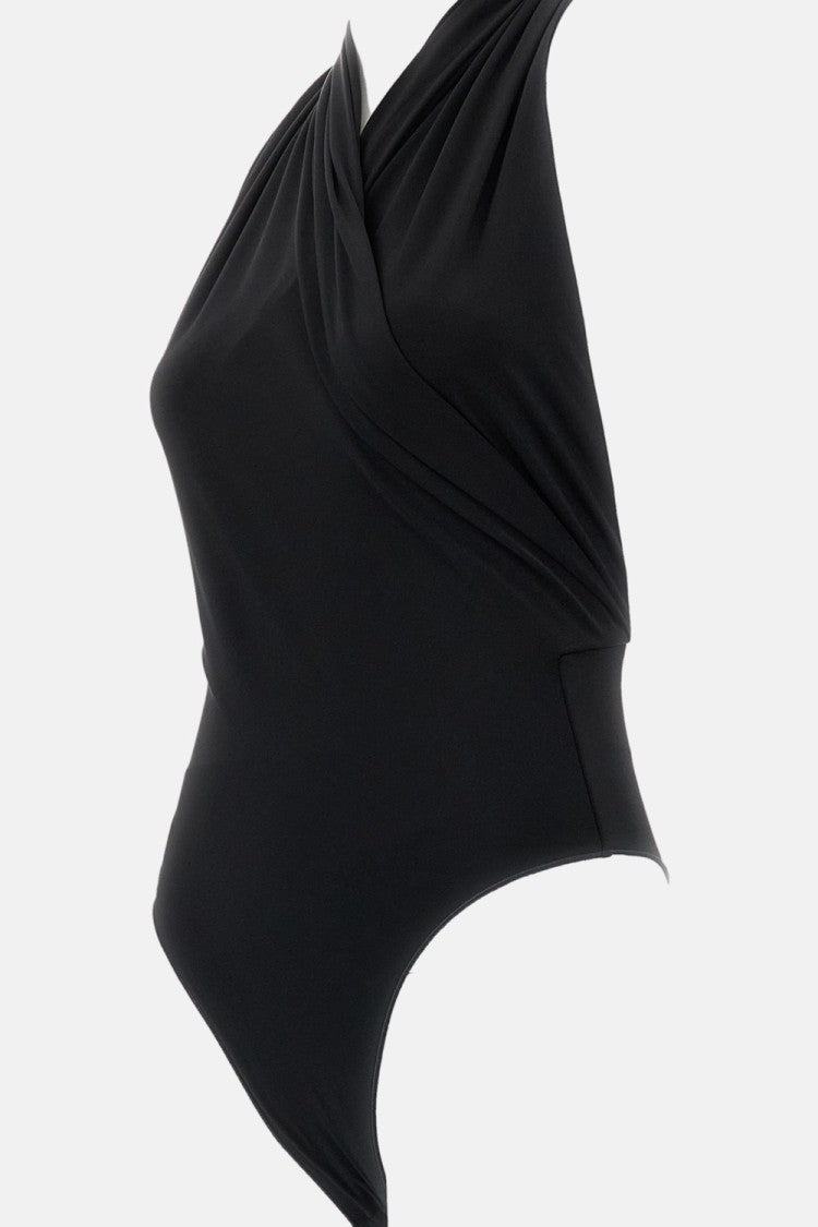 The Andamane Black Vina Plunging Halter Neck Stretch Bodysuit