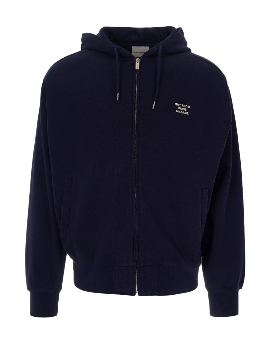 Drôle De Monsieur Lightweight Zip-Up Fleece Hoodie With Front Slogan Print