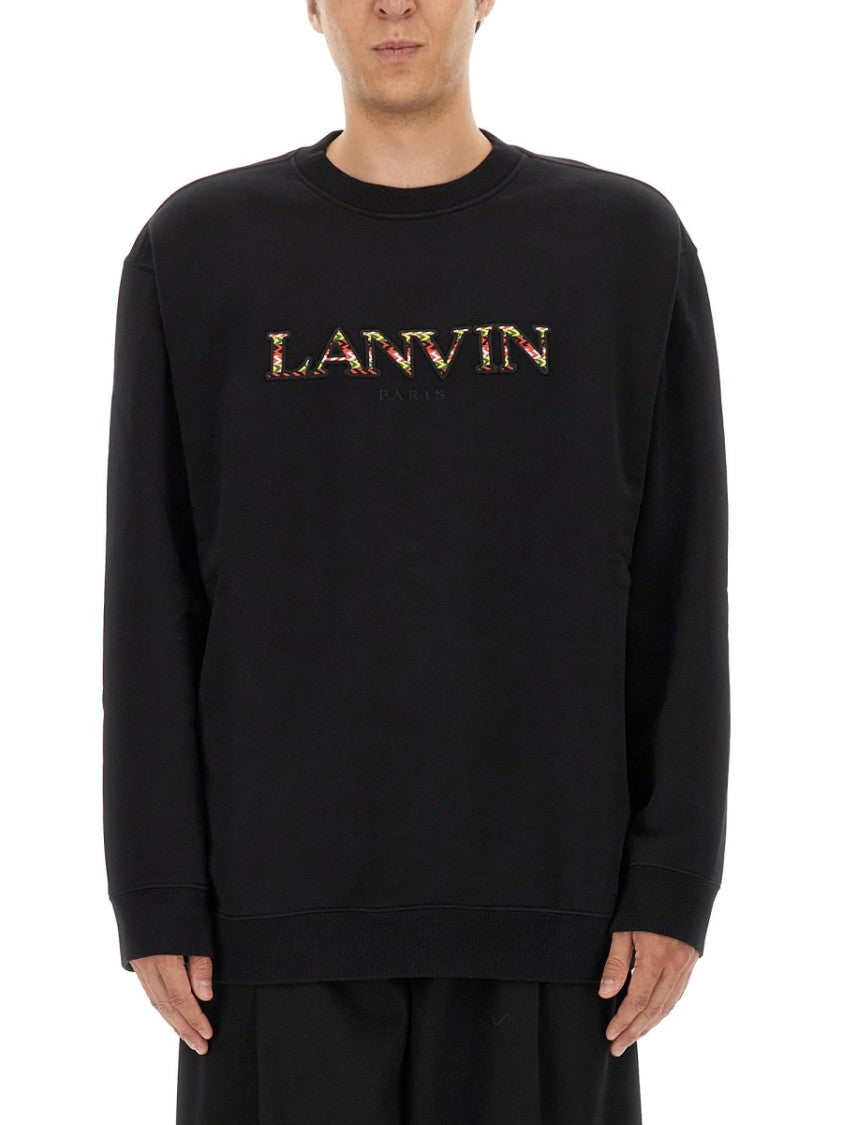 Lanvin Black Regular-Fit Cotton Sweatshirt With Bold Logo