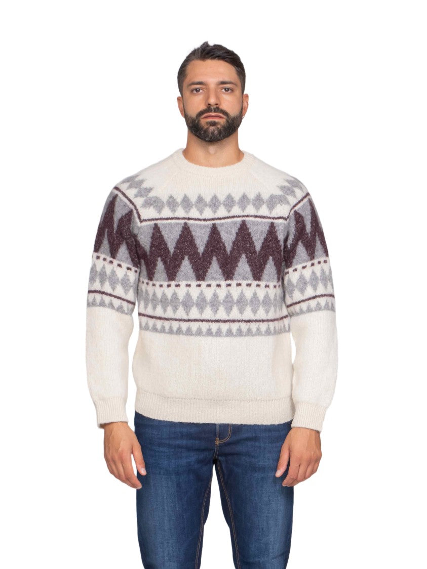 Peserico Geometric Pattern Knit Sweater In Soft Off-White