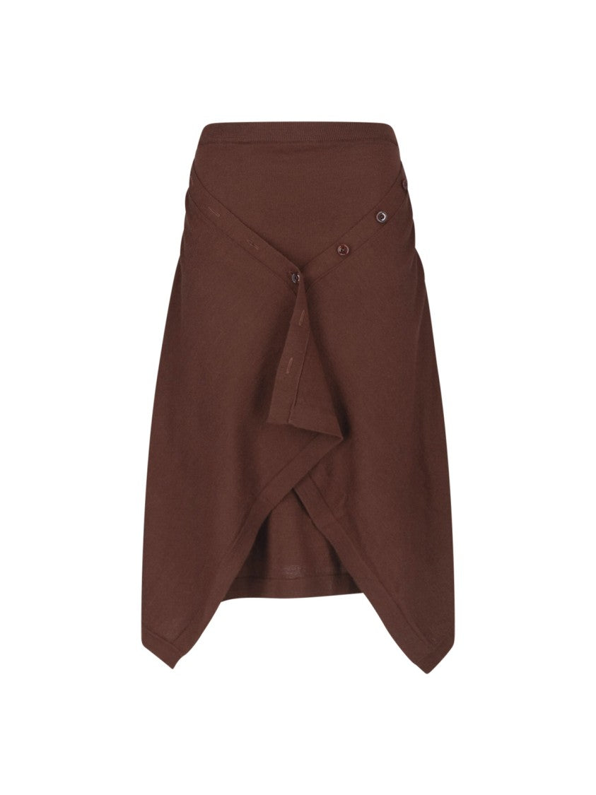 Lemaire Brown Asymmetric Button Wool-Blend Midi Skirt