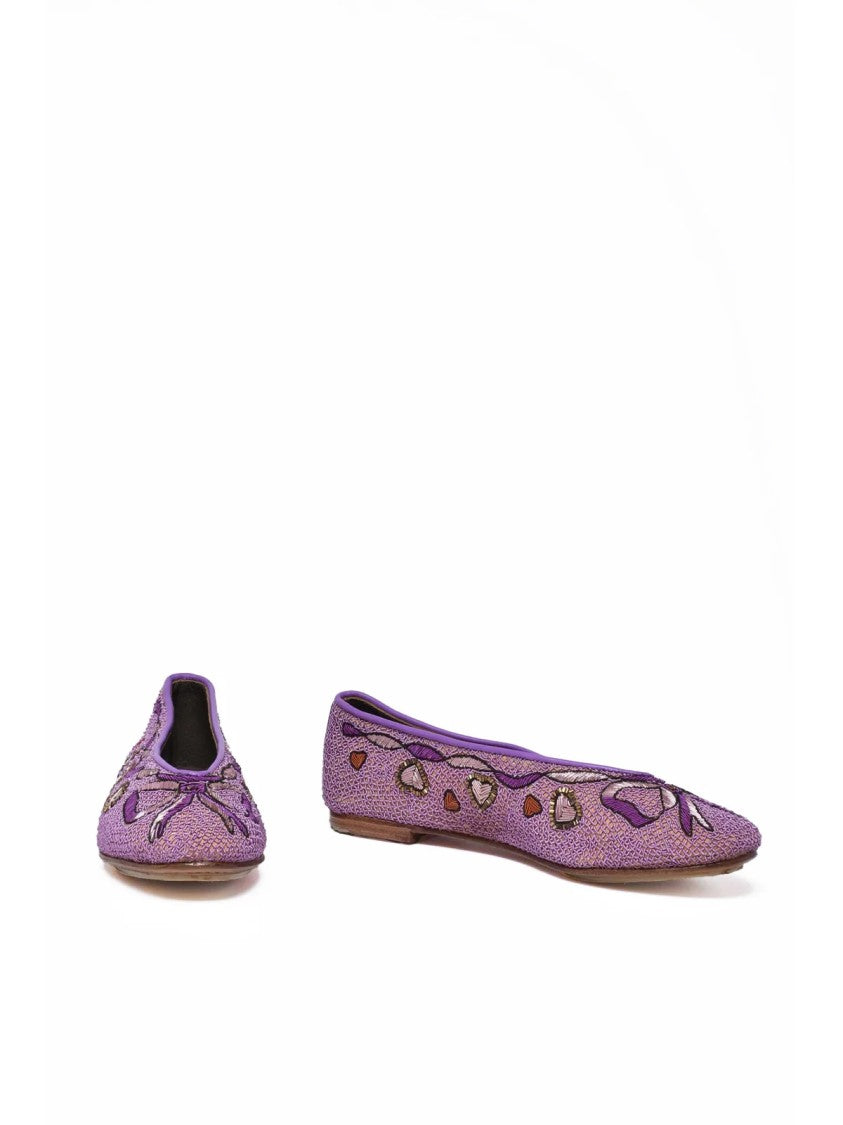 Meher Kakalia Purple Embroidered Fabric Flats