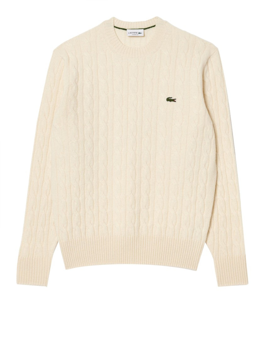 Lacoste Cream Cable Knit Crew Neck Sweater