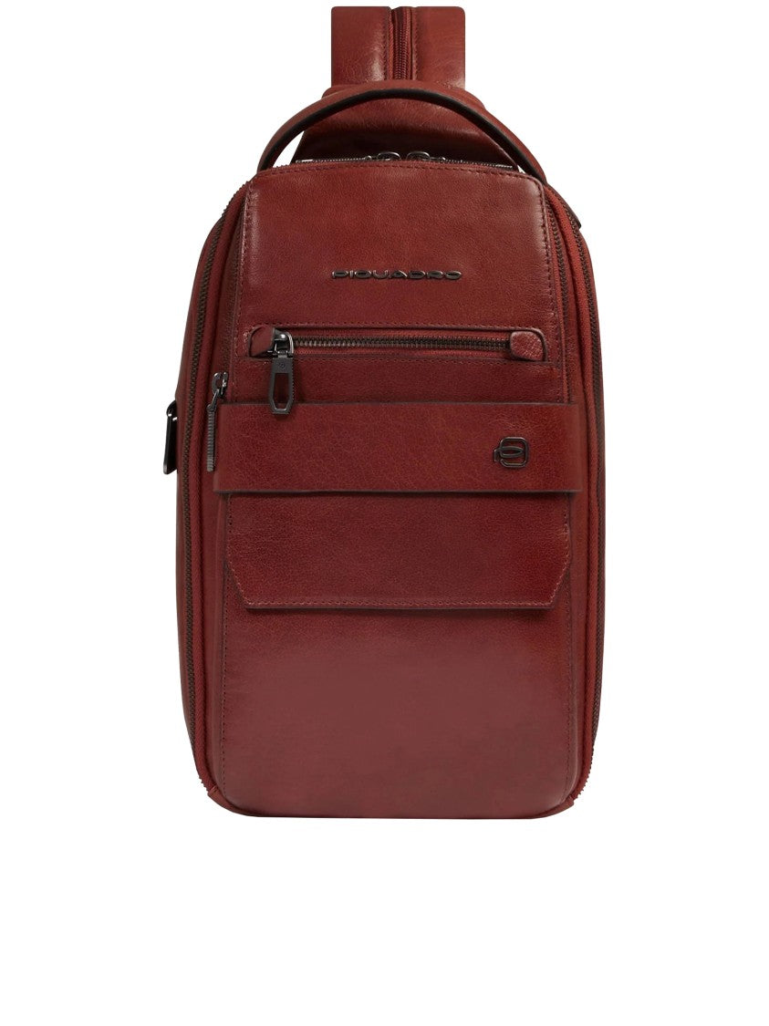 Piquadro Reddish-Brown Monospalla Structured Backpack