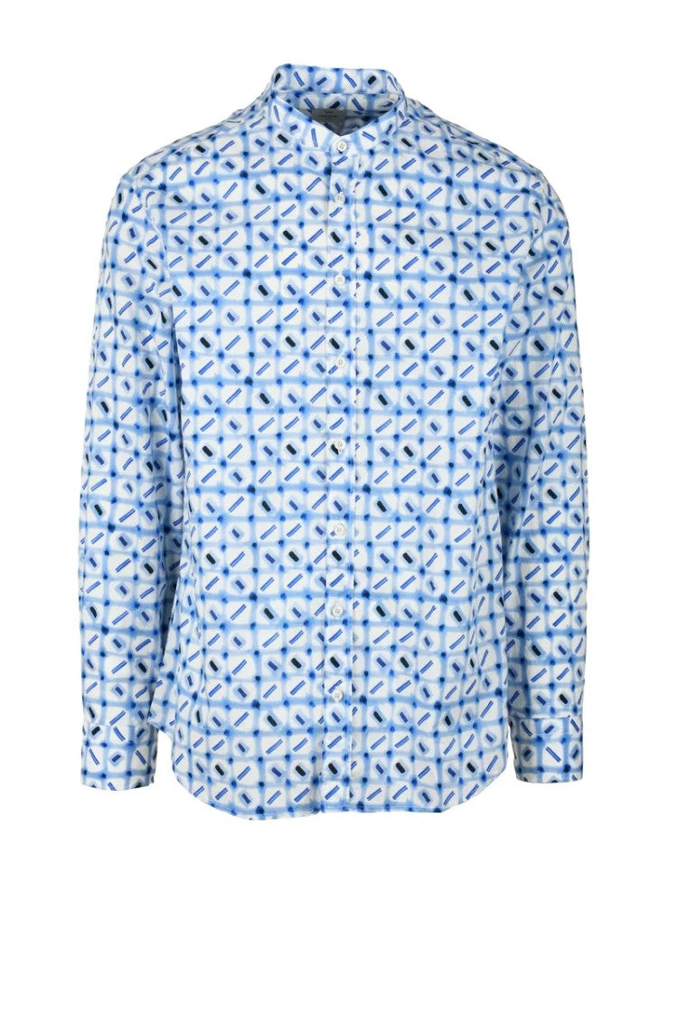 Mariano Napoli White Blue Geometric Cotton Shirt