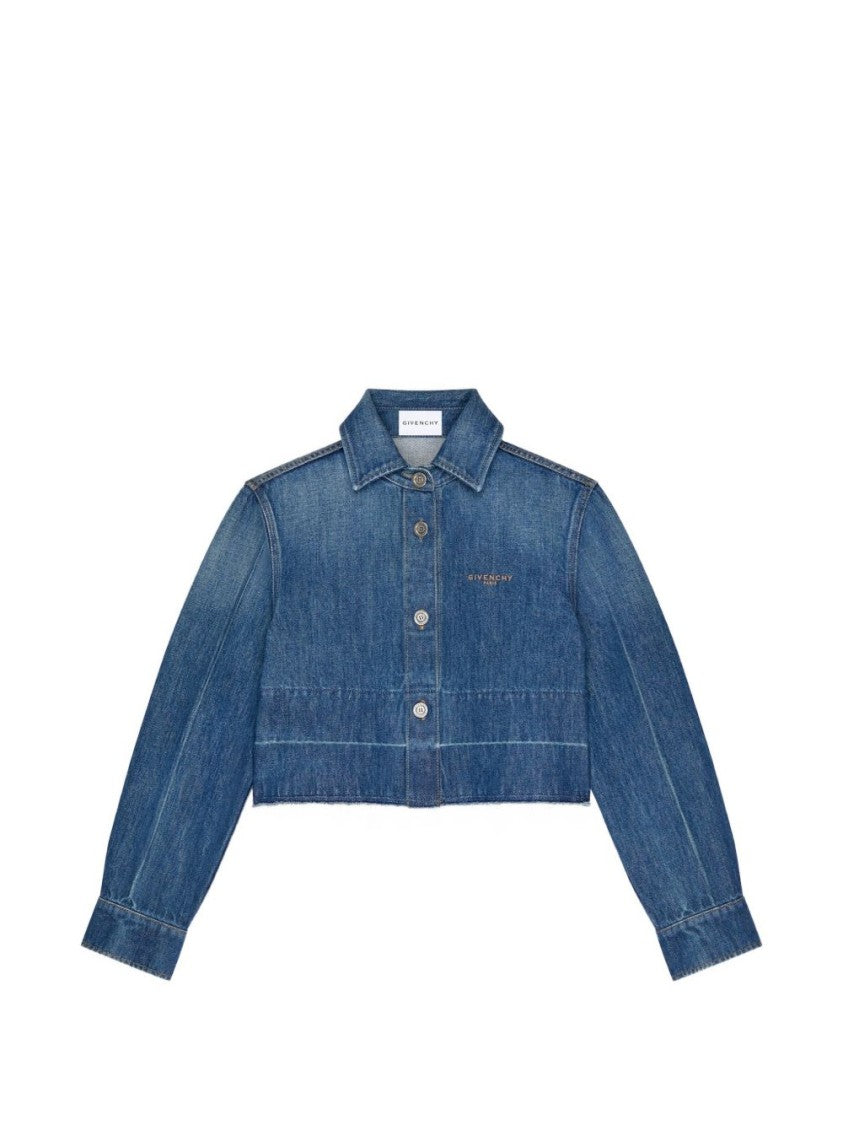 Givenchy Blue Cropped Denim Classic Collar Shirt