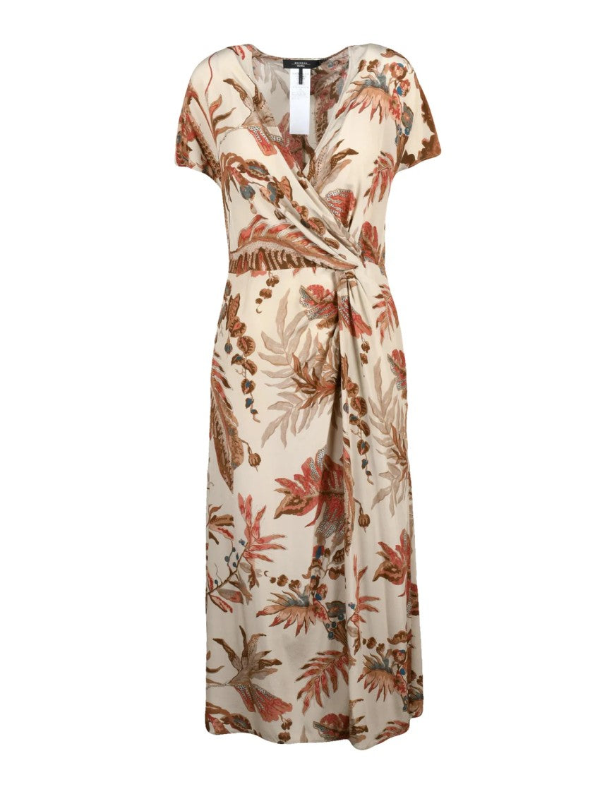 Max Mara Beige Aquila Printed Silk Midi Dress