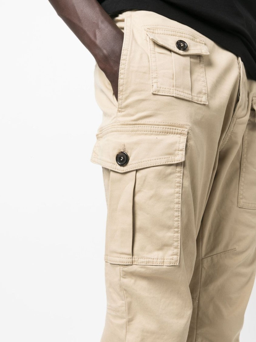 Dsquared2 Beige Tapered Cargo Cropped Cotton Trousers