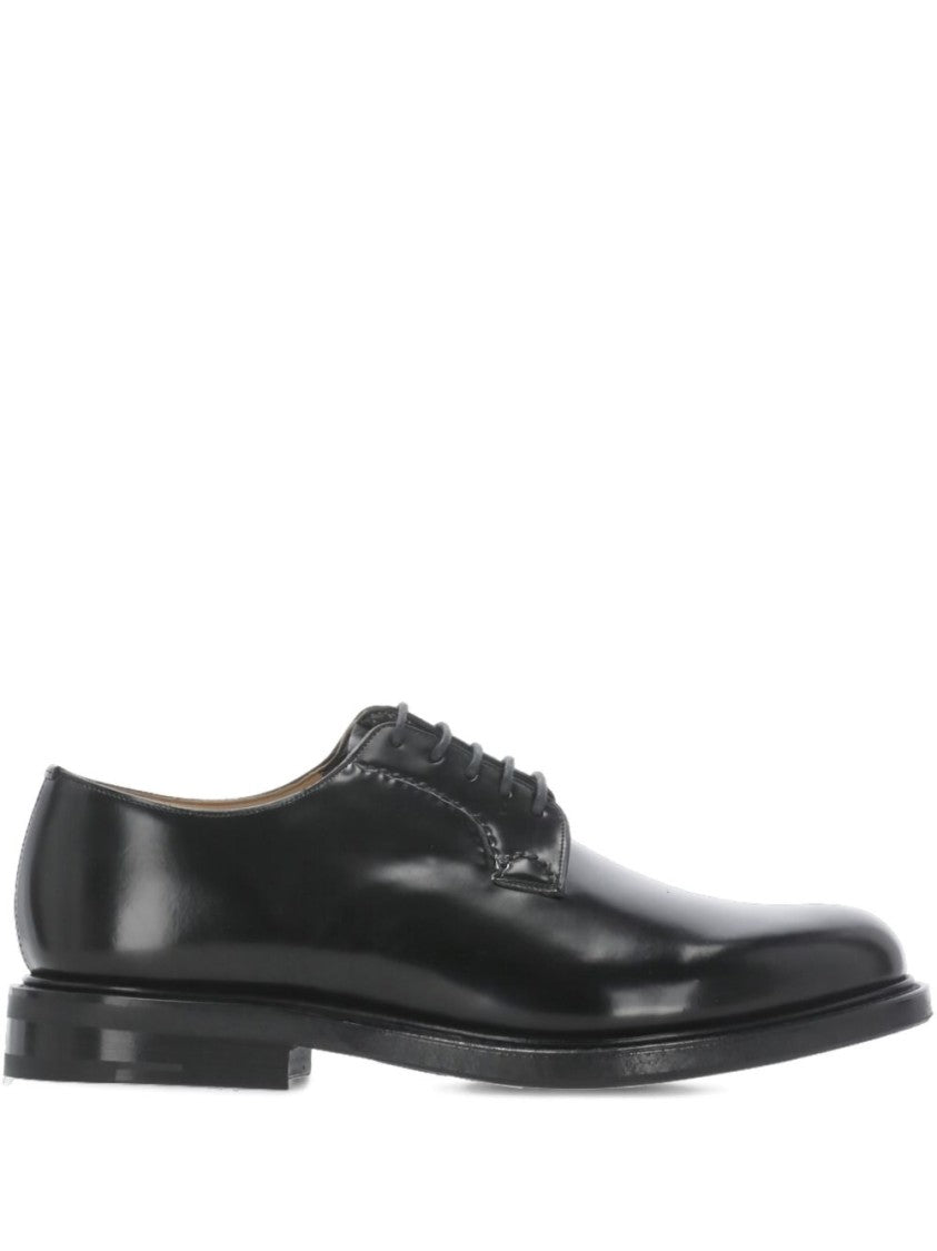 Church's Flat Lace-Up Shoes In Polished Black Calfskin