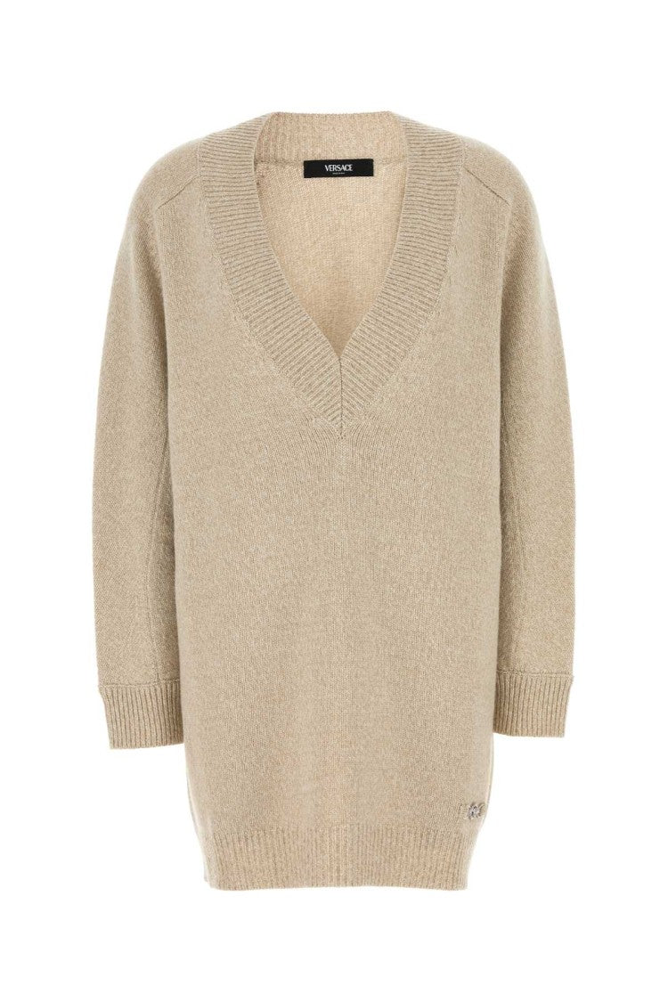 Versace Melange Beige Wool Blend Sweater Dress
