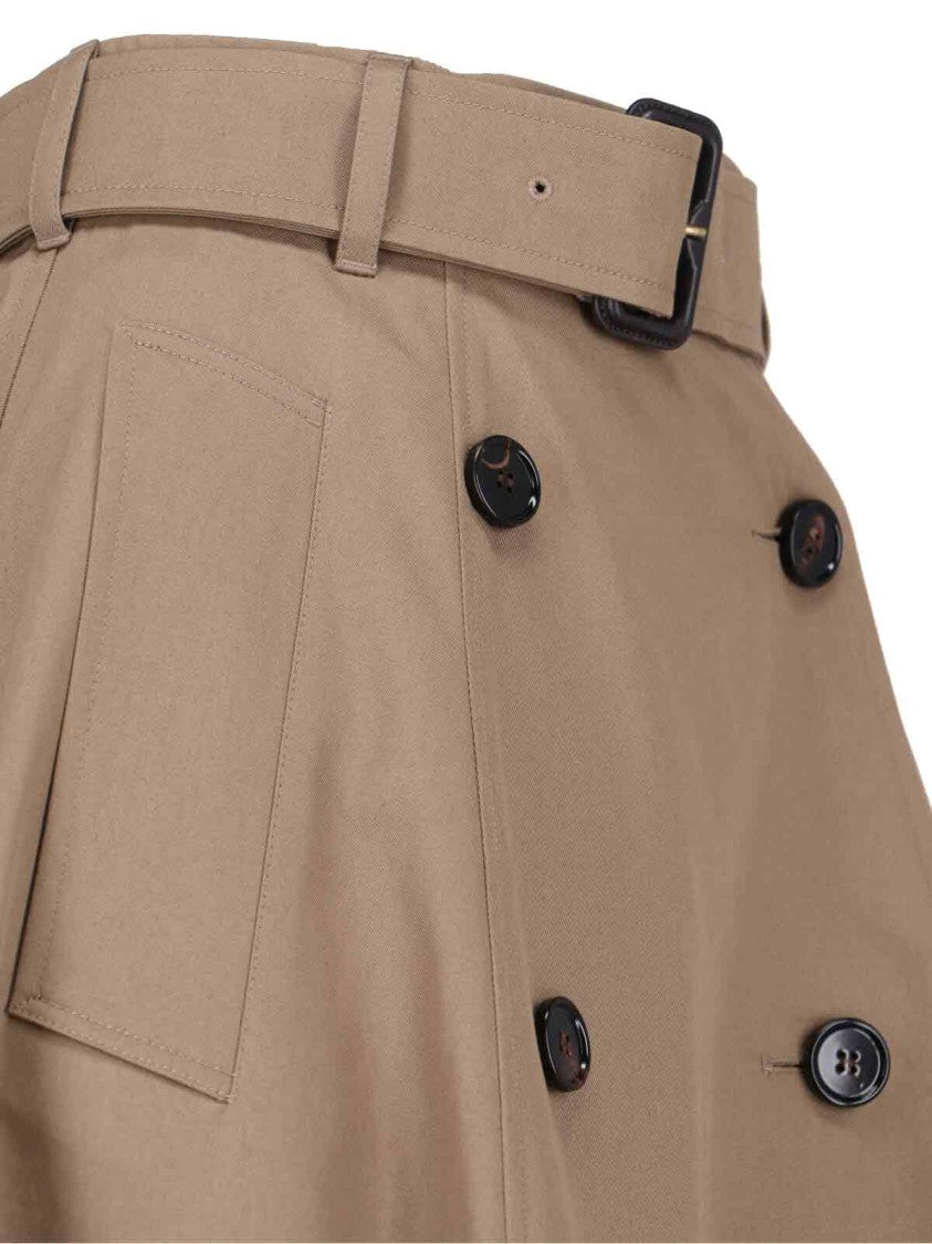 Burberry Brenda Beige High-Waisted Belted Cotton Midi Skirt