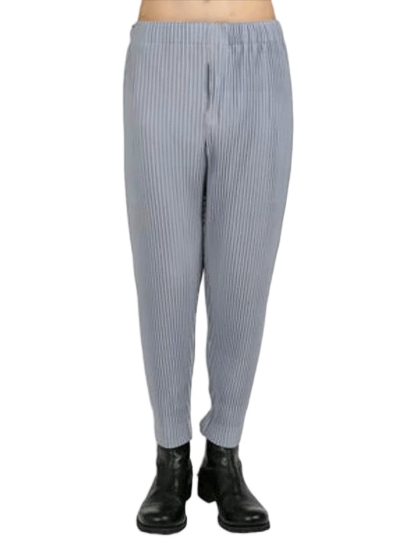 Homme Plissé Issey Miyake Pleated Grey Cropped Pants With Elastic Waistband