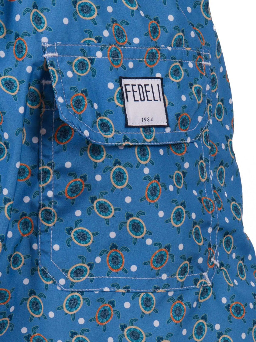 Fedeli Vibrant Blue Playful Motif Swim Shorts