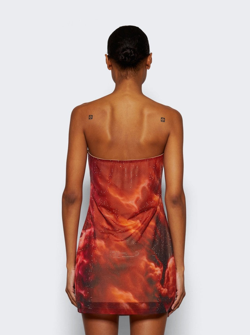 Alexander Wang Crystal Hotfix Organza Jersey Mini Dress Orange Cloud Print
