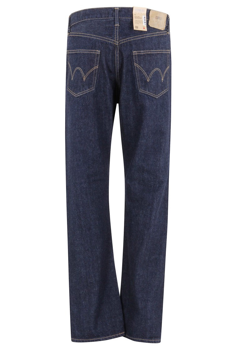 Edwin Blue Rinsed Kurabo Recycled High-Waisted Straight-Leg Jeans