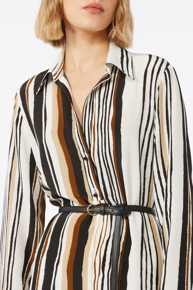 Max Mara Long-Sleeved Midi Dress With Vertical Striped Pattern