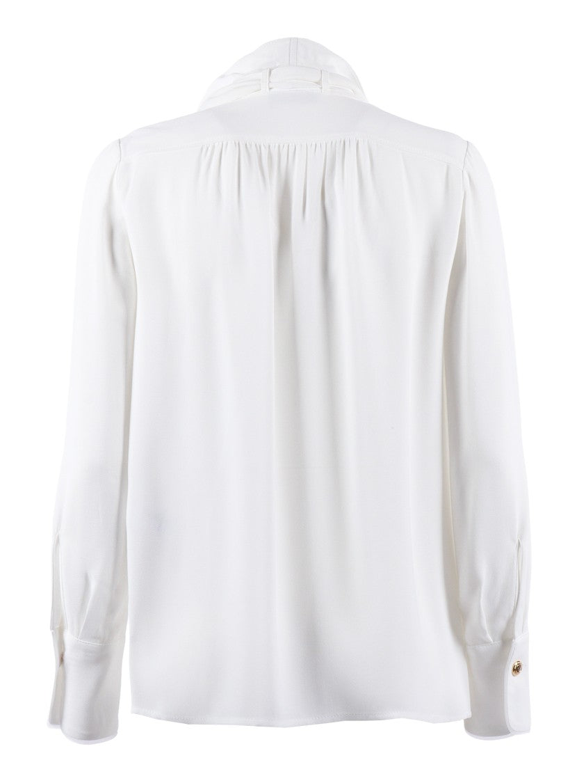 Elisabetta Franchi White Flowing V Neck Blouse