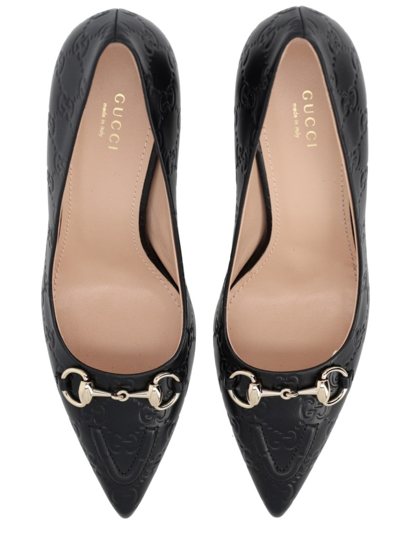 Gucci Pointed-Toe Metallic Clamp Leather Pumps