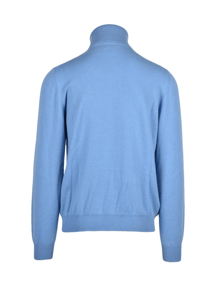 Alpha Studio Light Blue Cashmere Turtleneck Sweater With Ribbed Details