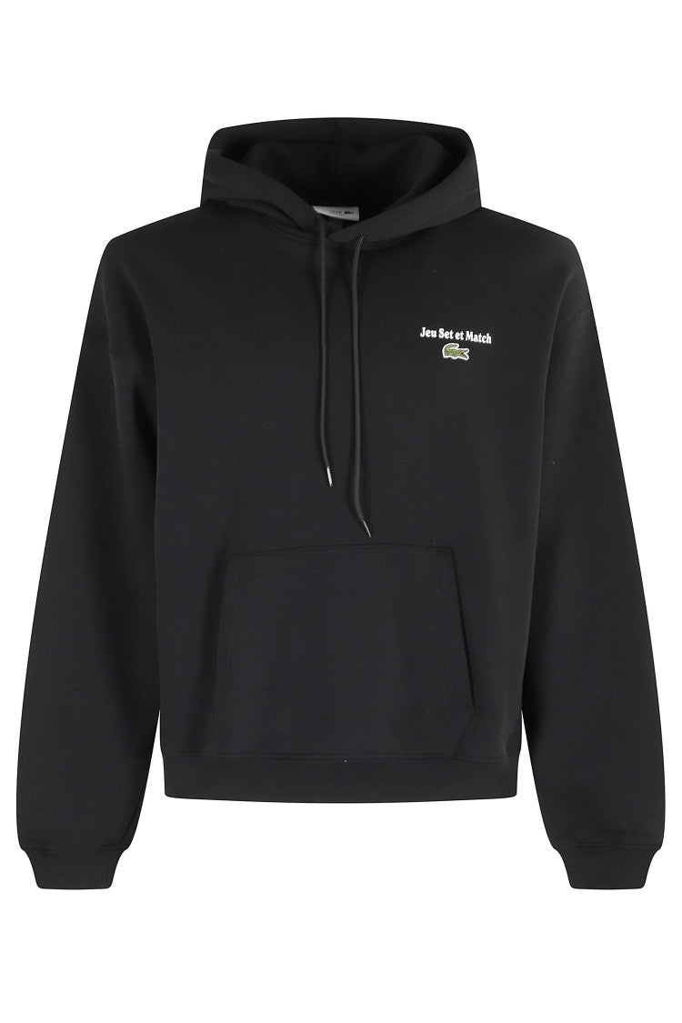 Lacoste Black Adjustable Hooded Sweatshirt With Signature Logo