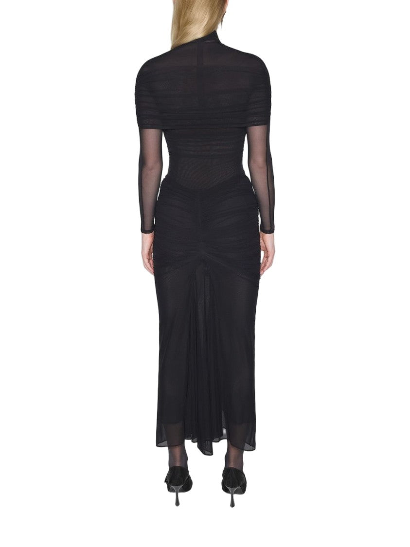 Mugler Black High Neck Draped Sheer Top