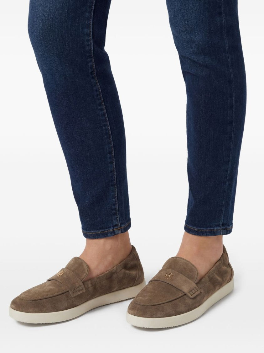 Tory Burch Moccasin-Inspired Suede Metallic Detail Flats