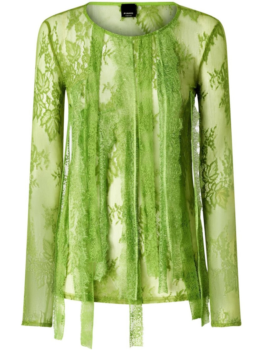 Pinko Fringed Lace Top With Round Neckline