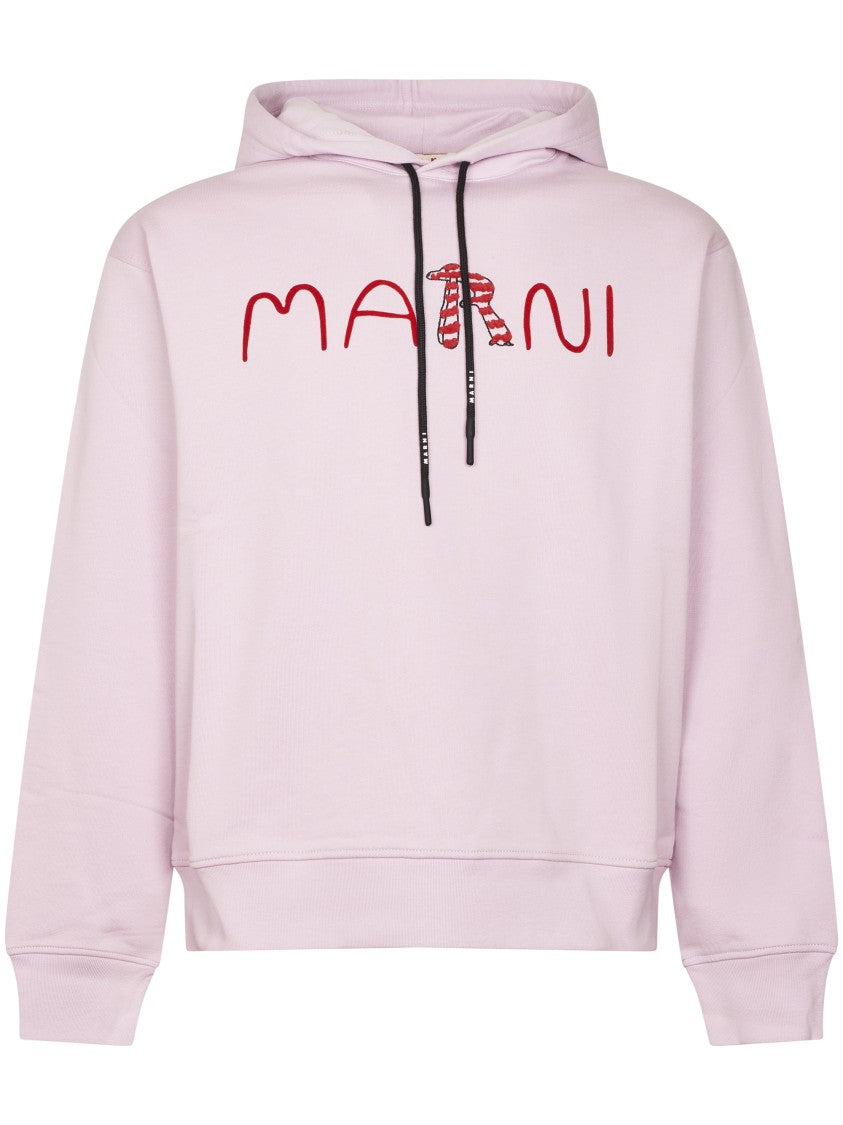 Marni Cropped Pink Hoodie With Drawstring Hood