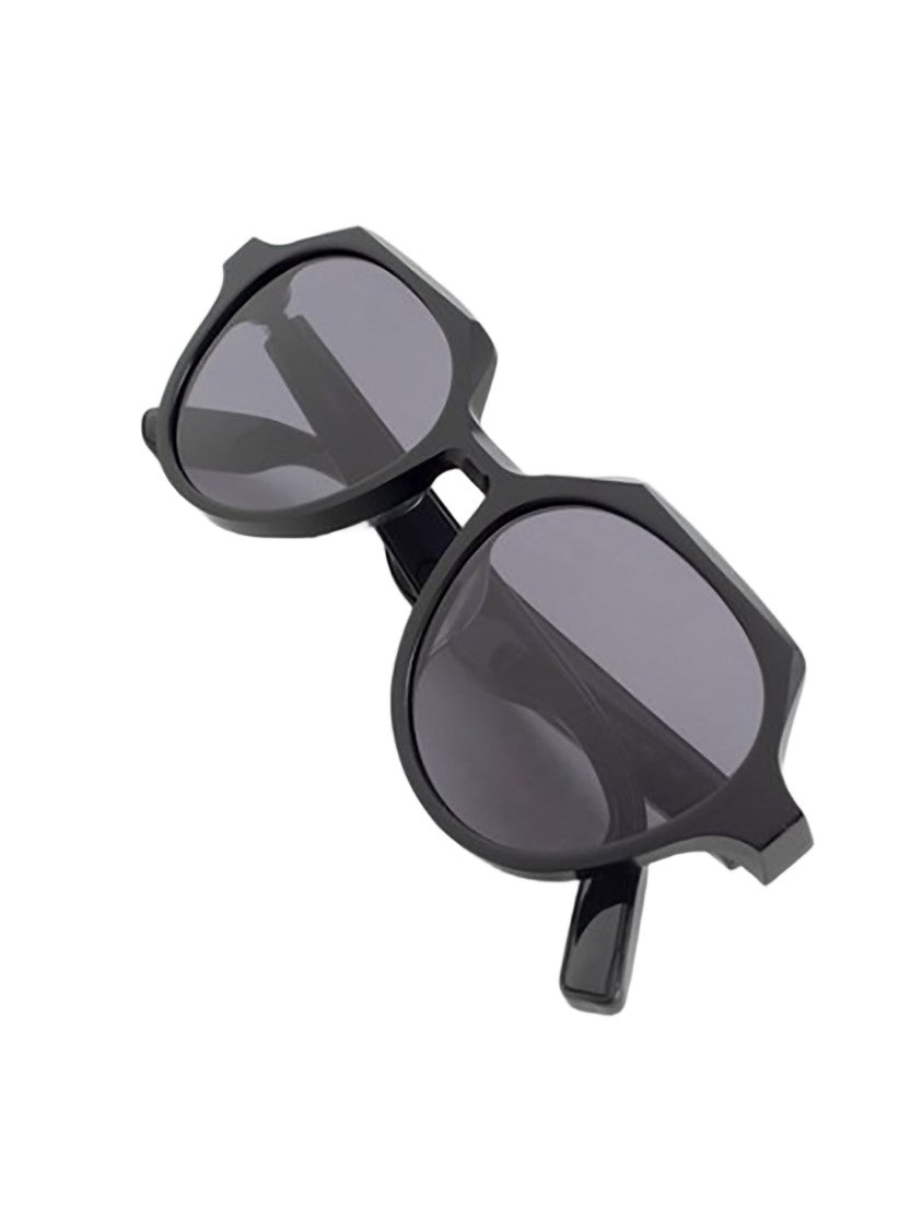 Aether Audio Eyewear Octagonal Black Acetate Sunglasses With Dark Grey Lenses