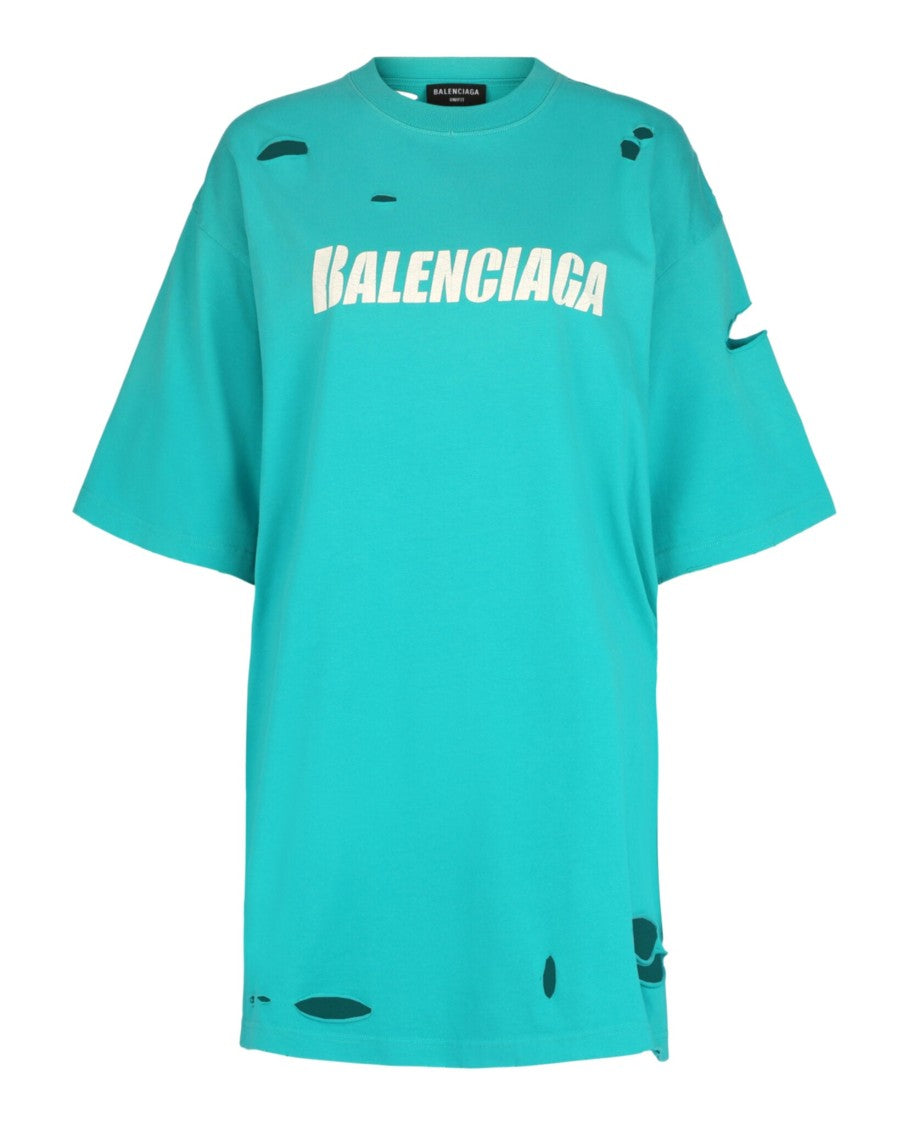 Balenciaga Distressed Boxy Fit T-Shirt With Contrasting Logo