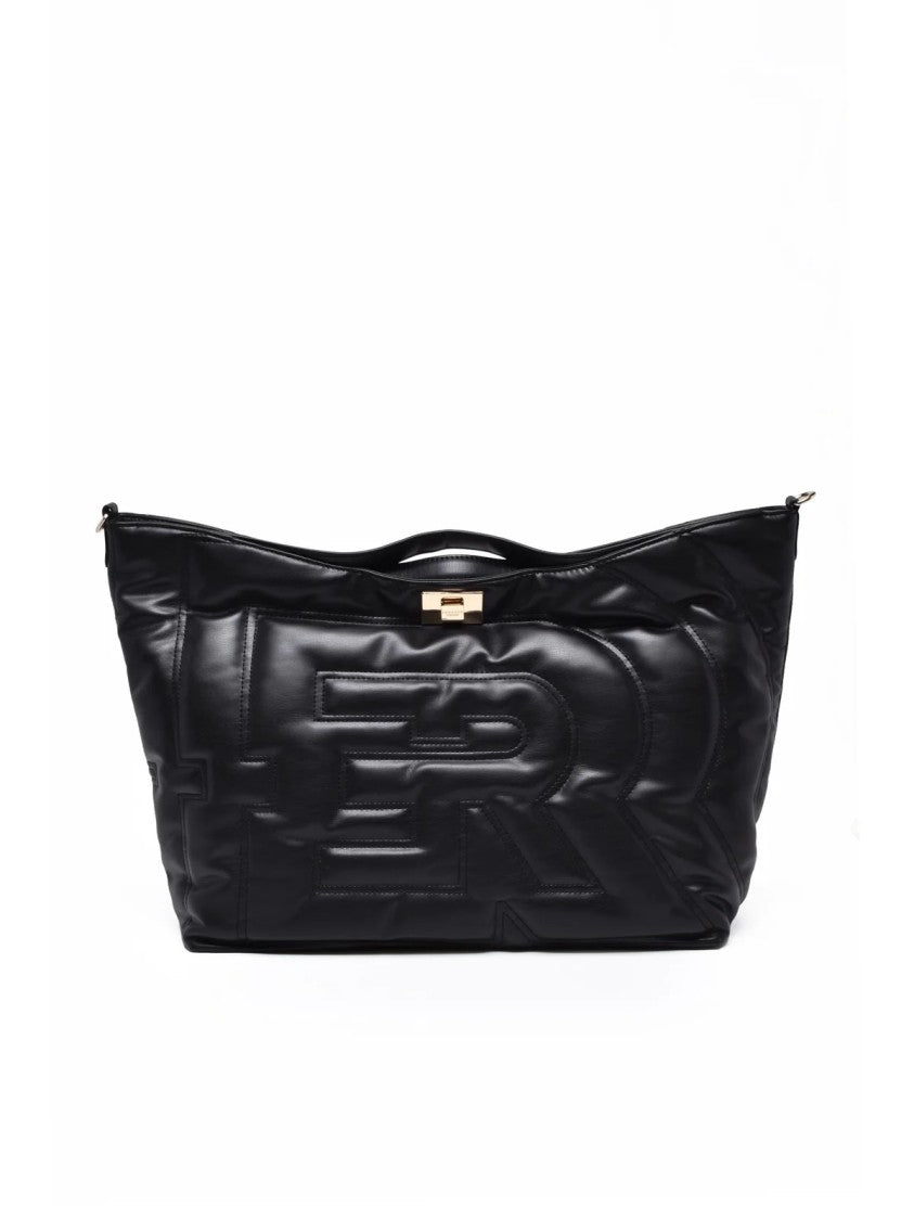 Ermanno Firenze Black Polyurethane Combination Handbag