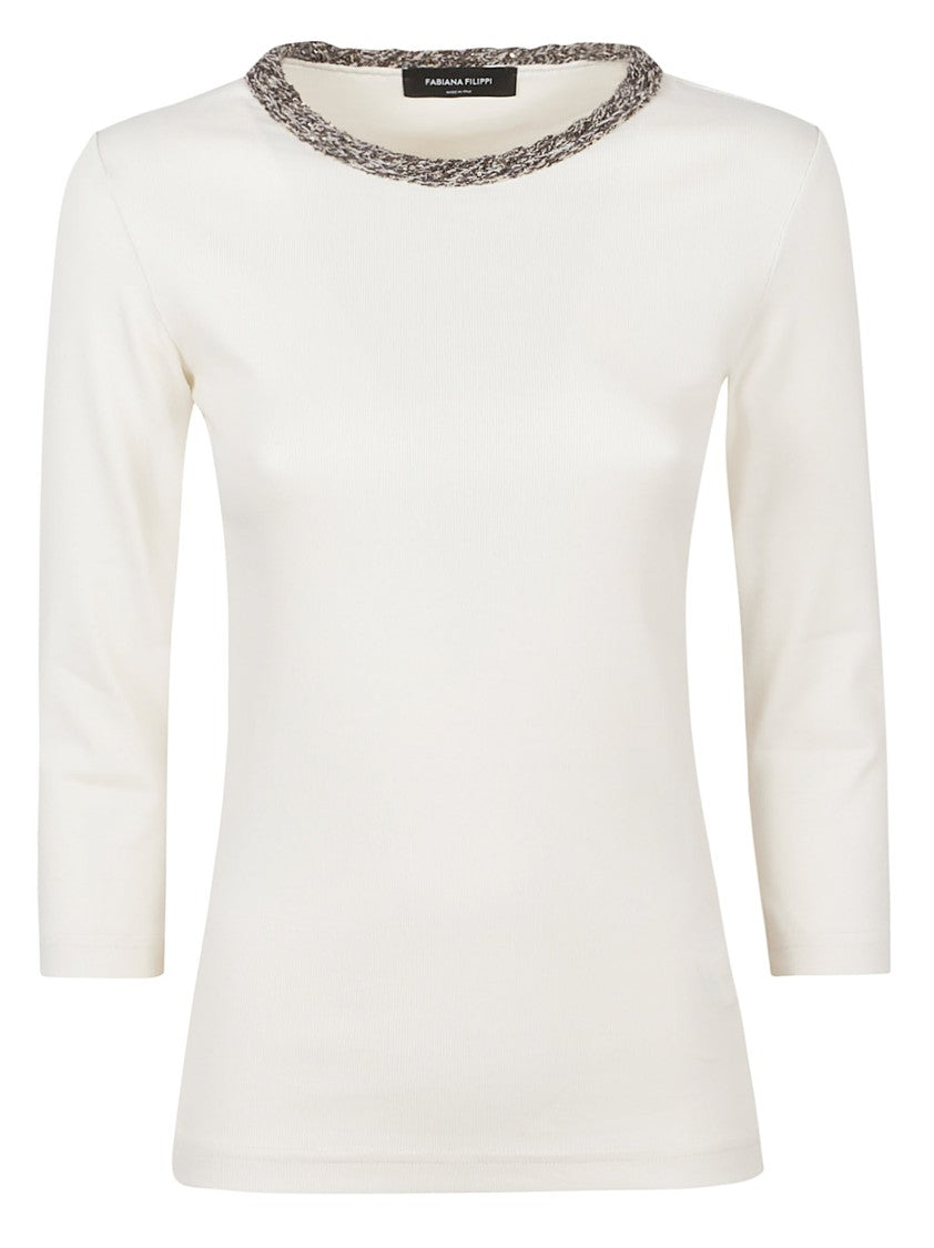 Fabiana Filippi Cotton-Blend Crewneck Long-Sleeve Top