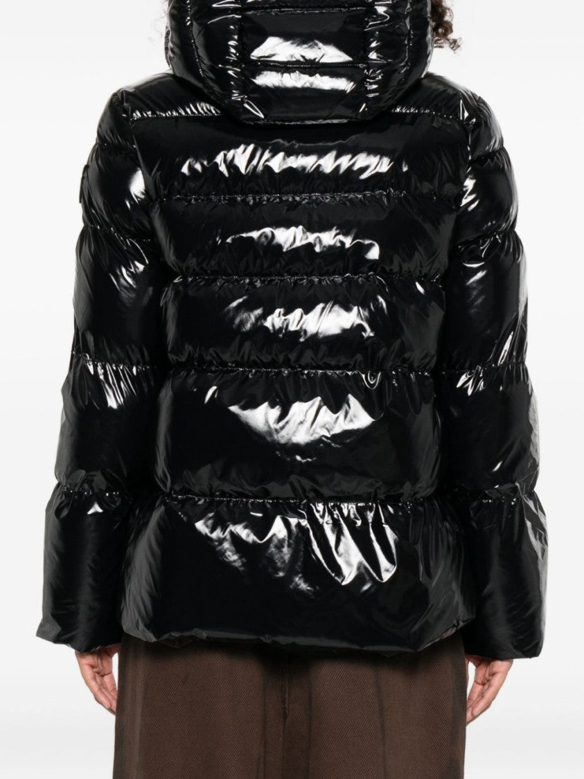 Pinko Glossy Cropped Puffer Jacket With Adjustable Hood
