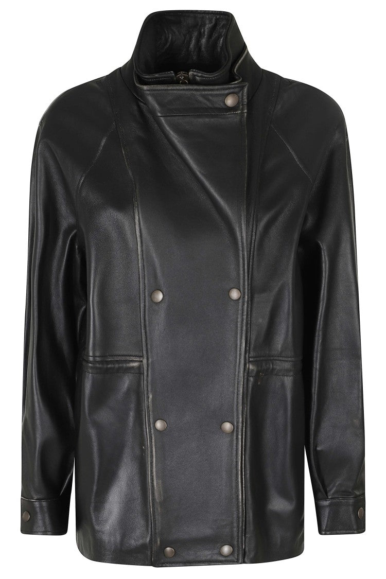 Semi Couture Black Oversized Double-Breasted Leather Jacket
