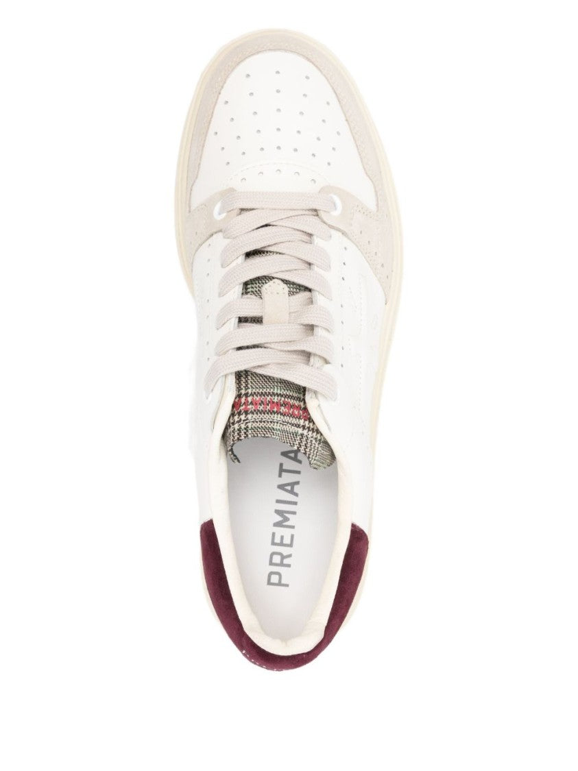 Premiata Low-Top White Sneakers With Suede Overlays