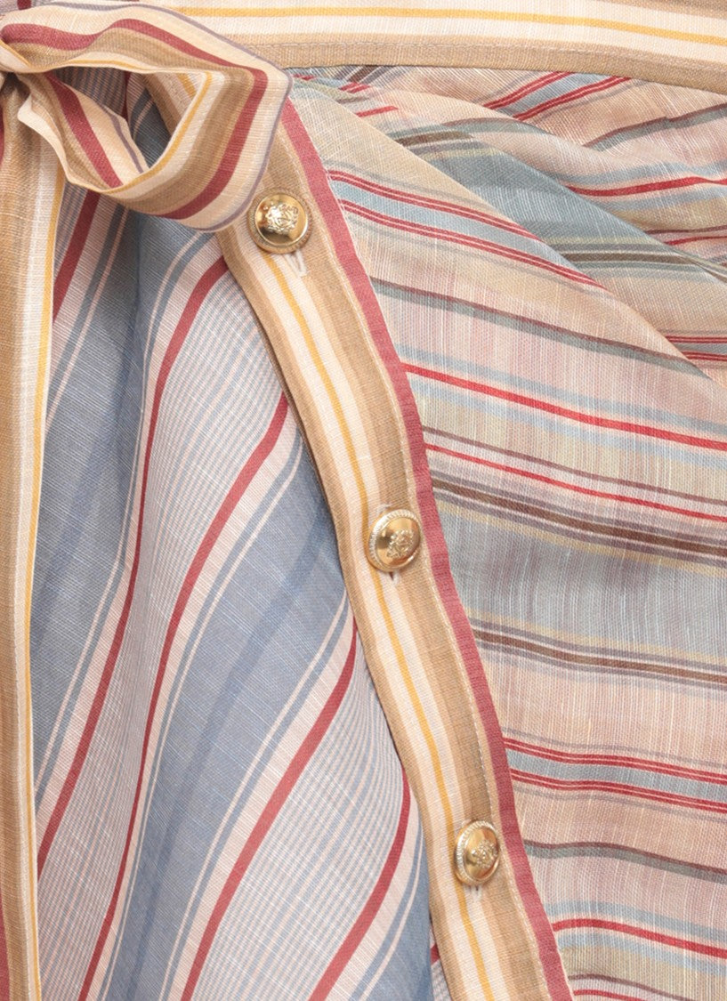 Zimmermann Multicolor Striped Linen And Silk Mini Dress With Belted Waist