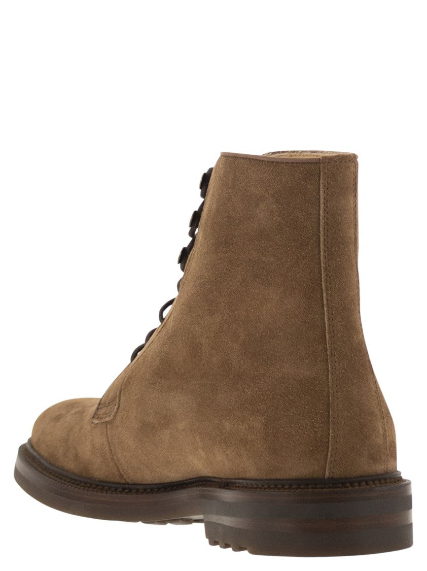 Brunello Cucinelli Brown Suede Lace-Up Boot