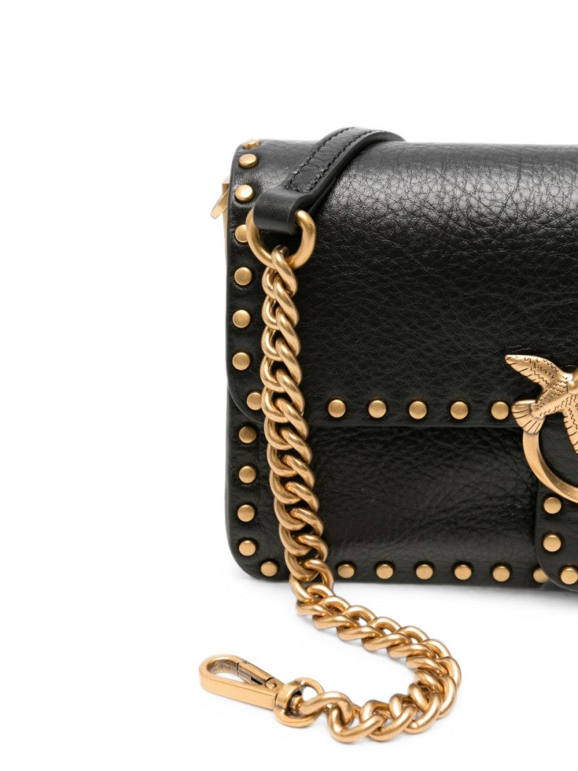 Pinko Black Small Embellished Studded Leather Shoulder Bag