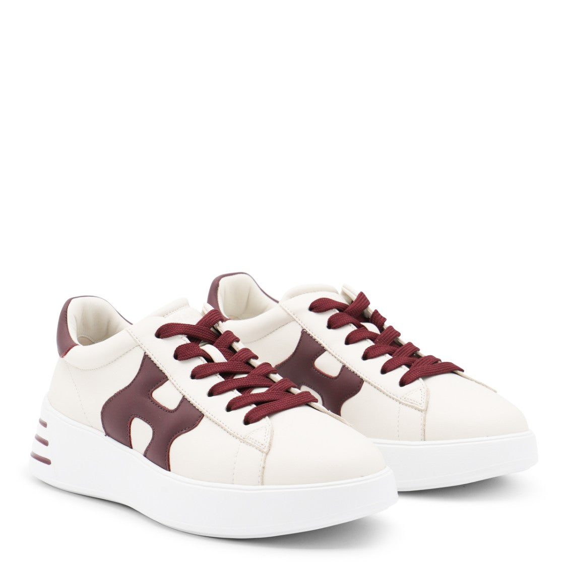 Hogan White And Burgundy Leather Sneakers