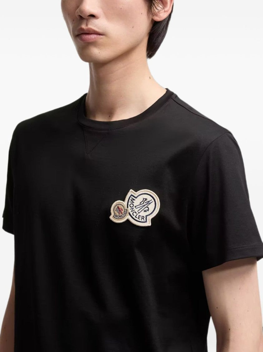 Moncler Minimalistic Black Cotton T-Shirt With Embroidered Logo
