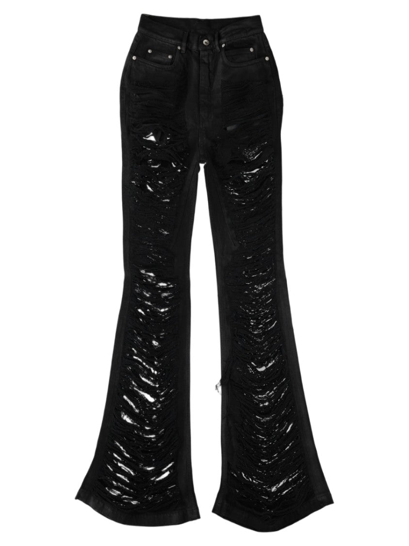 Drkshdw By Rick Owens Black Distressed Flared High-Waisted Jeans