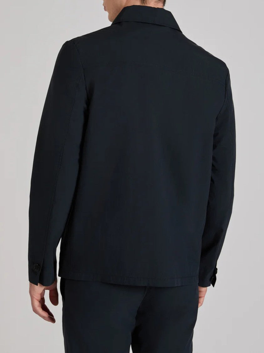 Incotex Blue Button-Up Minimalist Cotton Jacket