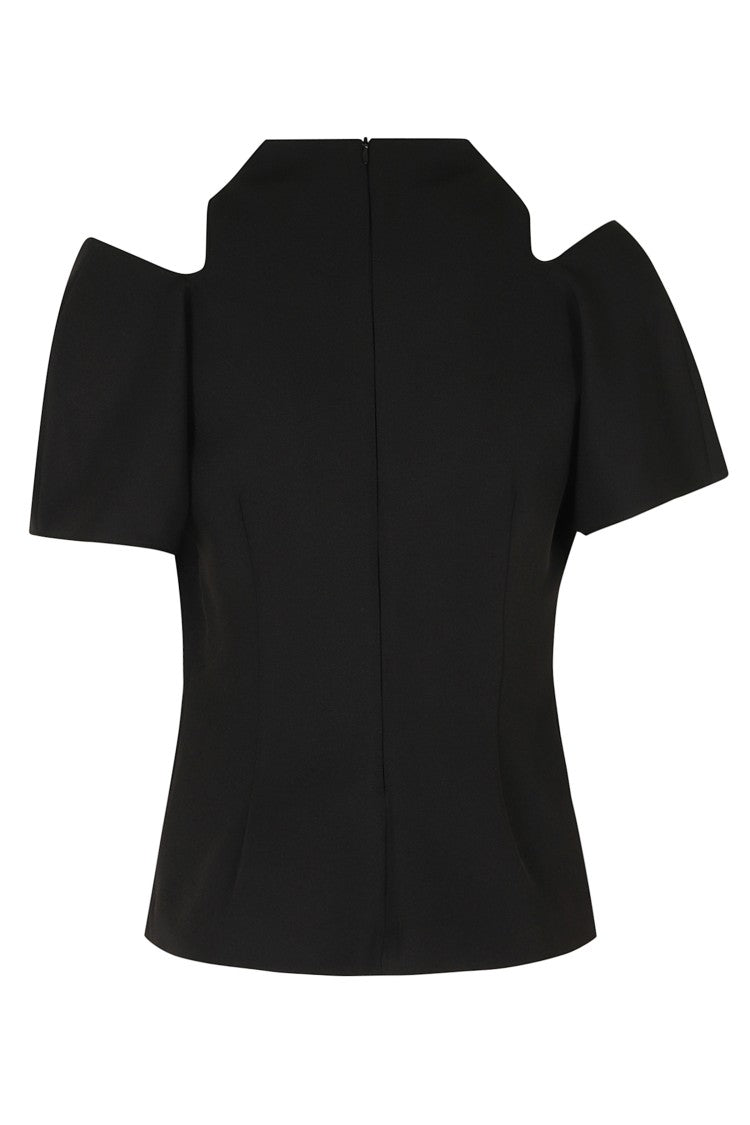 Federica Tosi Black Structured High-Neck Cady Cut-Off Sleeves Blouse