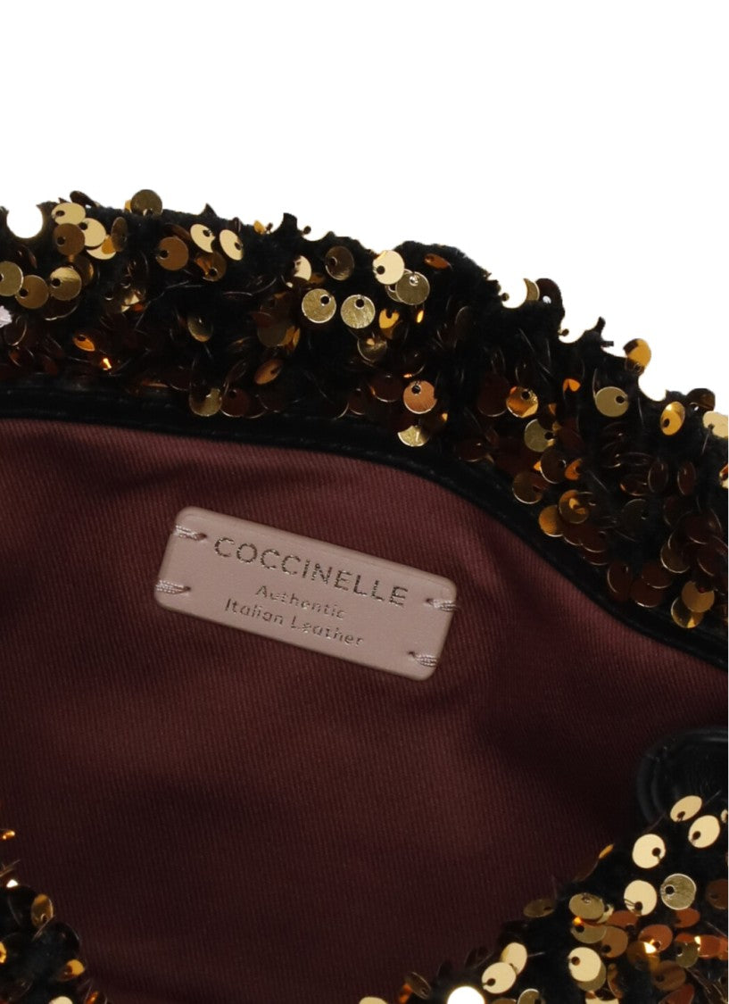Coccinelle Black/Golden Dulse Paillette Leather Hand Bag